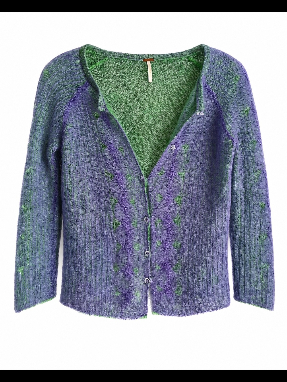 Free People Vintage Mohair Cardigan Purple Lime Green Open Knit Sweater S - Picture 2 of 12